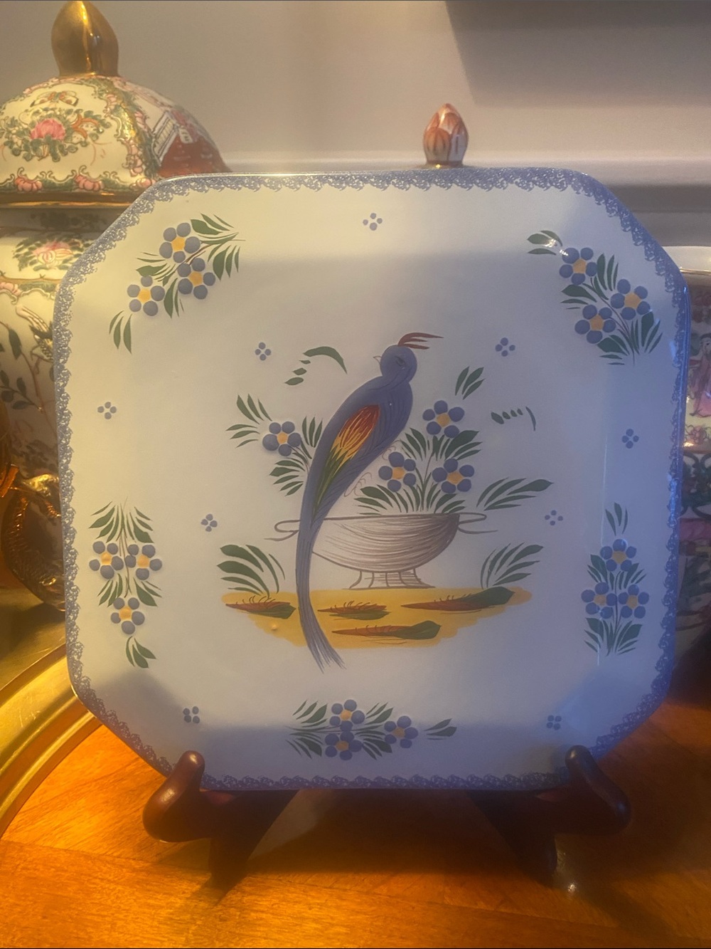Rare Henriot Quimper "Jardin d'ete" Hand-painted French Faience Trivet